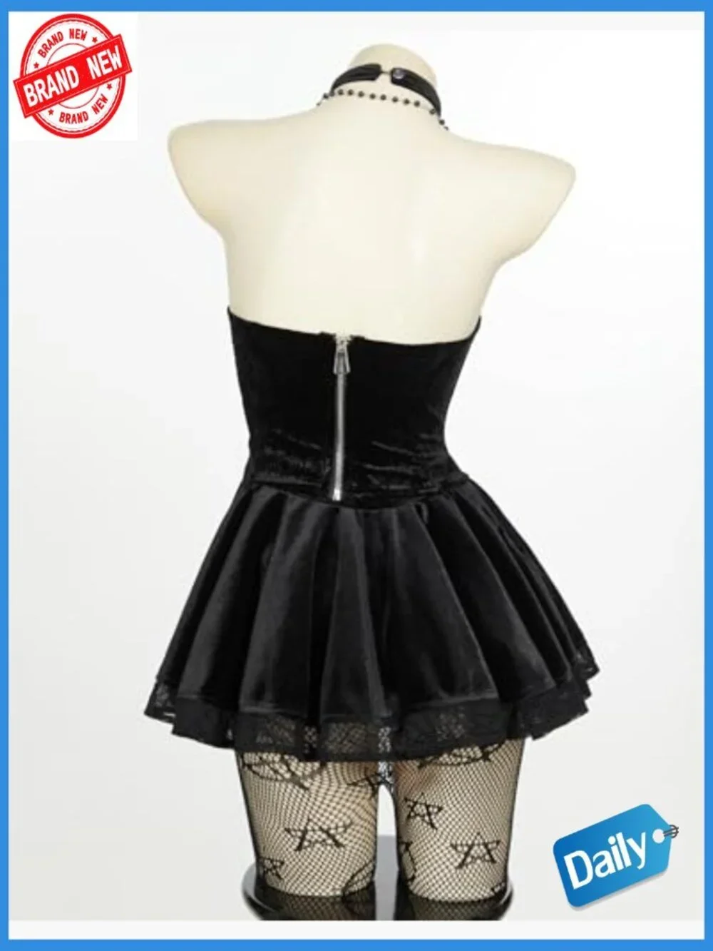 Gothic Corset Top Skirt Set with Net Stockings and Sleeves